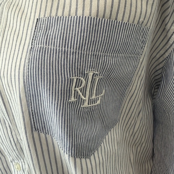 RLL Lauren Ralph Lauren Shirt Dress SZ L Blue Striped Logo EUC button  Cotton - Picture 4 of 9